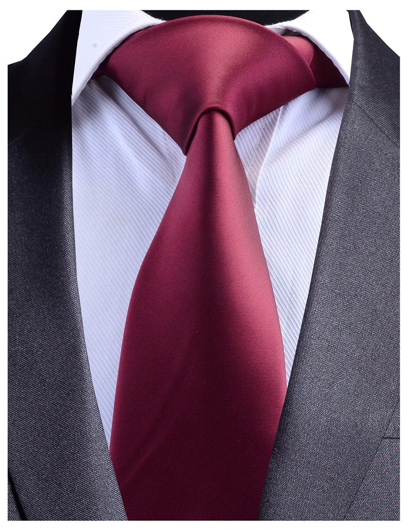 GUSLESON Solid Burgundy Tie Satin Maroon Necktie Wedding Wine Ties for Men Waterproof material (0766-01) - Image 2